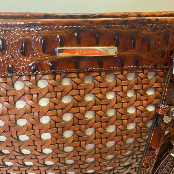 Retired Brahmin Medium Asher Pecan Lima Wicker Tote Bag Purse RARE New - Picture 6 of 16